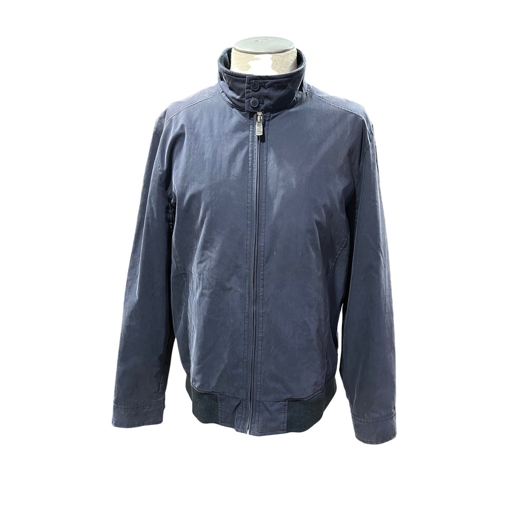 Dockers Mens Harrington Jacket Size M Navy Blue Full Zip Plaid Lined Long Sleeve